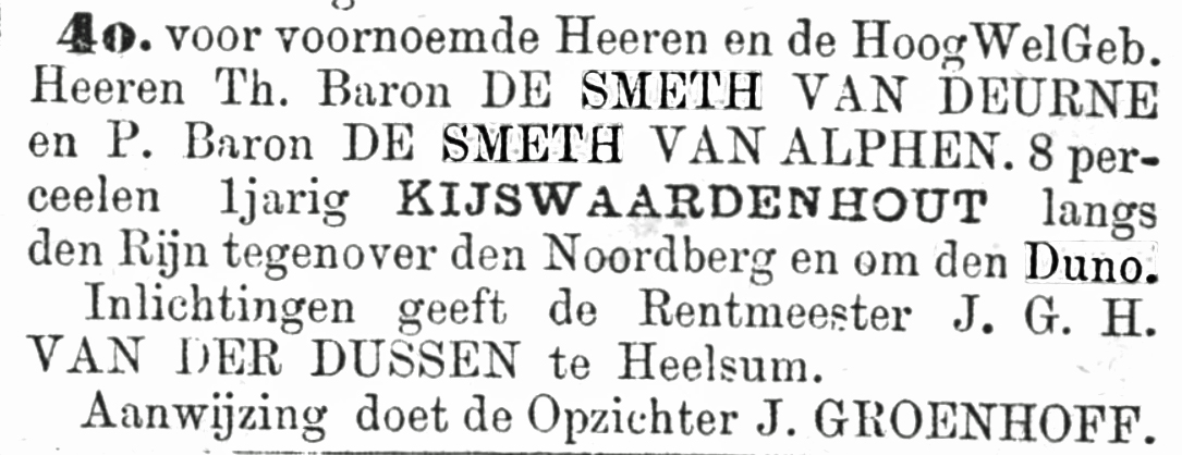 De Smeth Eigenaar Duno in 1884